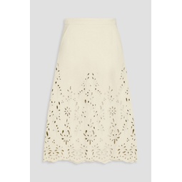 Broderie anglaise hemp and paper-blend midi skirt