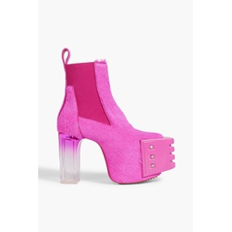 Grilled neon calf-hair platform ankle boots