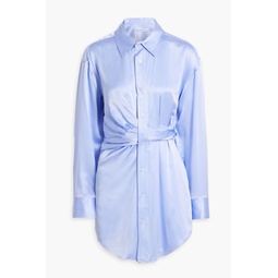 Twist-front silk-satin mini shirt dress