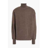 Suede-trimmed wool turtleneck sweater