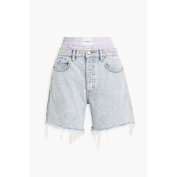 Layered checked cotton and denim shorts