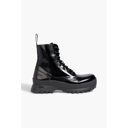Trace faux glossed-leather combat boots