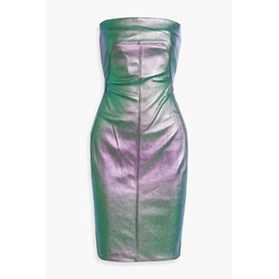 Strapless iridescent-effect leather-blend mini dress