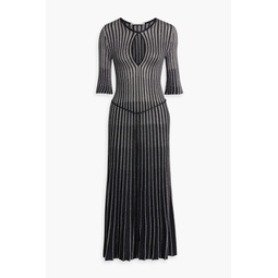 Cutout metallic striped stretch-knit midi dress