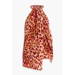 Asymmetric leopard-print silk-chiffon halterneck top