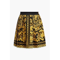 Pleated printed silk-twill mini skirt