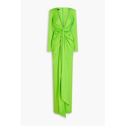 Draped neon satin-crepe gown