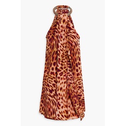 Crystal-embellished leopard-print silk-chiffon mini dress