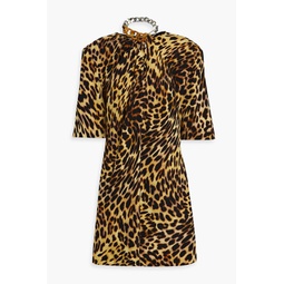 Chain-embellished leopard-print chiffon mini dress