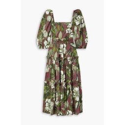 Tiered floral-print cotton-voile midi dress