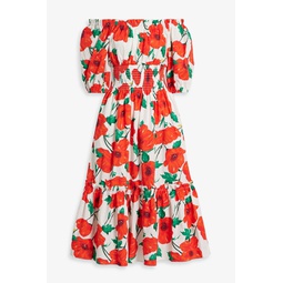 Off-the-shoulder floral-print cotton-poplin midi dress