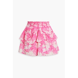 Abrielle tiered printed cotton and silk-blend voile mini skirt