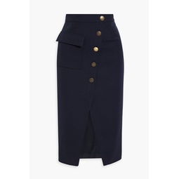 Button-embellished wool-twill skirt
