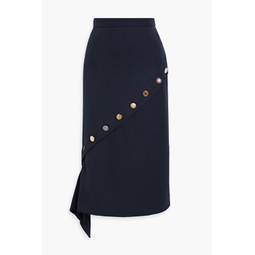 Button-embellished wool-twill midi skirt