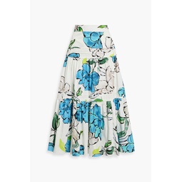 Maison tiered floral-print cotton-poplin midi skirt