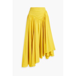 Asymmetric pleated cotton-poplin midi skirt