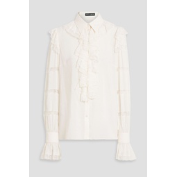 Ruffled lace-trimmed silk-blend crepe de chine blouse