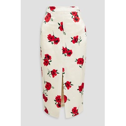 Aerin floral-print satin-crepe midi skirt
