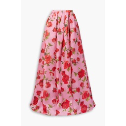 Pleated floral-print silk-organza maxi skirt
