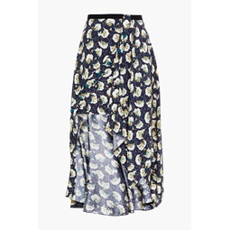 Asymmetric floral-print silk-blend cady skirt