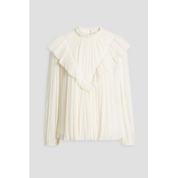 Pleated ruffled wool-gauze blouse