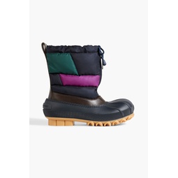 Faux leather-trimmed quilted shell and rubber ankle boots