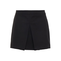 Skirt-effect pleated twill shorts