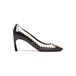 Buckle-embellished polka-dot smooth and patent-leather pumps