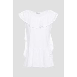 Point desprit-trimmed ruffled cotton-jersey top