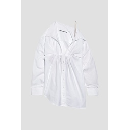 Oversized cold-shoulder gathered cotton-poplin shirt