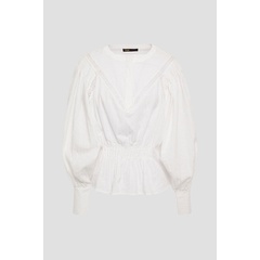 Lace-trimmed shirred cotton blouse