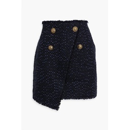 Wrap-effect metallic boucle-tweed mini skirt