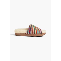 Wavy shearling-lined striped knitted slides