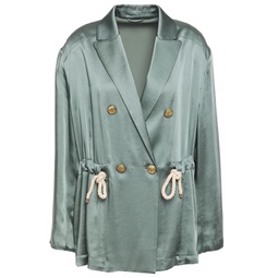 Double-breasted bead-embellished satin jacket