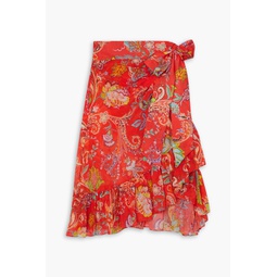 Starman printed cotton and silk-blend voile wrap skirt