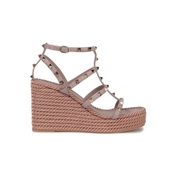 Rockstud leather and cord wedge sandals