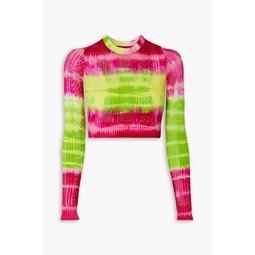 Cropped tie-dyed pointelle-knit top