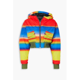 Cropped striped padded shell hooded jacket