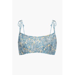 Pleated floral-print linen bra top