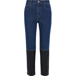 Faux leather-paneled high-rise straight-leg jeans