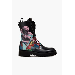 Printed leather combat boots