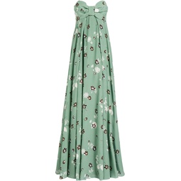 Strapless bow-detailed floral-print silk crepe de chine gown