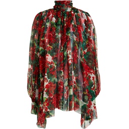 Gathered floral-print silk-chiffon blouse