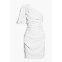 One-sleeve draped jacquard mini dress