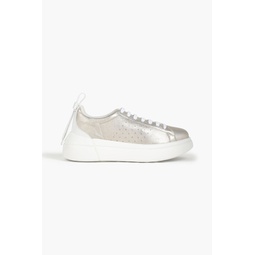 Perforated metallic leather sneakers