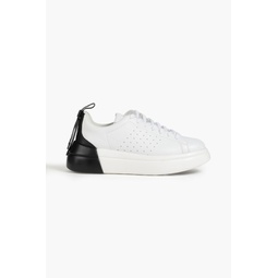 Two-tone perforated leather sneakers