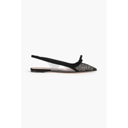 Sandie bow-detailed lace, suede and PVC point-toe slingback flats