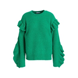 Ruffled ribbed-knit sweater