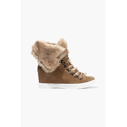 Cristin faux fur-trimmed suede wedge sneakers