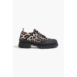 Hybrid leopard-print stretch-knit platform sneakers